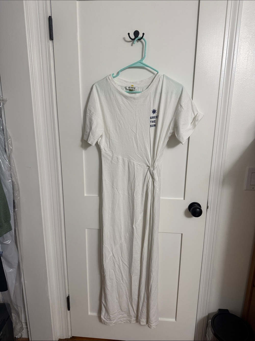 Cream Short-Sleeve Maxi Dress with Side Tie Anthropologie